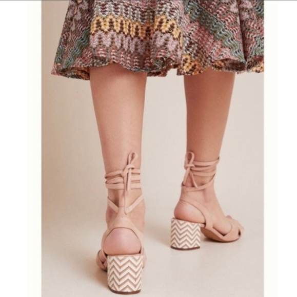 Anthropologie Ankle-Tie Block Heel Sandal- nude/blush - Picture 2 of 11